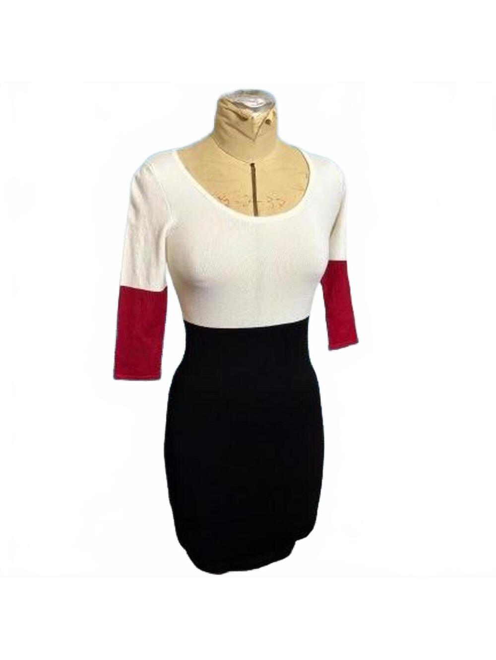 Bebe White, Red, and Black Colorblock Sweater Dress
